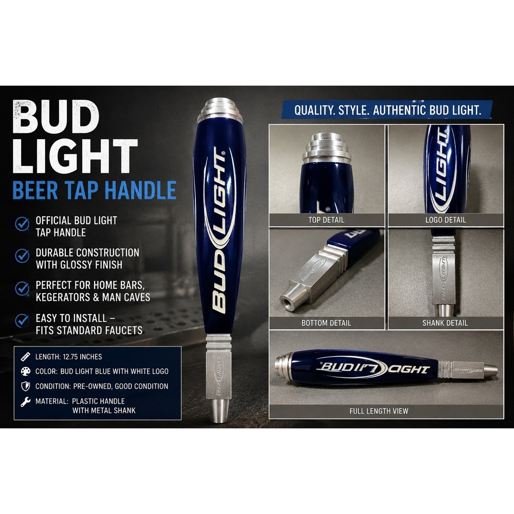 Bud‎ Light Beer Tap Handle Blue Silver Metal Draft Kegerator Bar Tapper 7.5 Inch